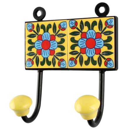 Yellow Floral Ceramic Tile Hook